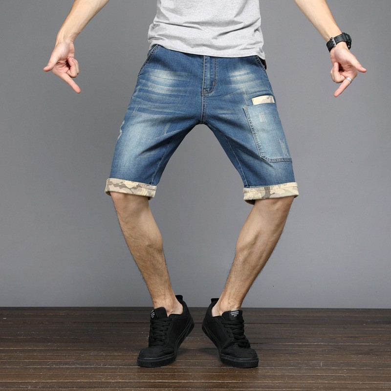 Sommer Herren Plus Größe 48 Knie Länge Kurze Jeans Stretch Casual Lose Fit Denim Shorts Taschen Streetwear Jeans Bermuda Shorts