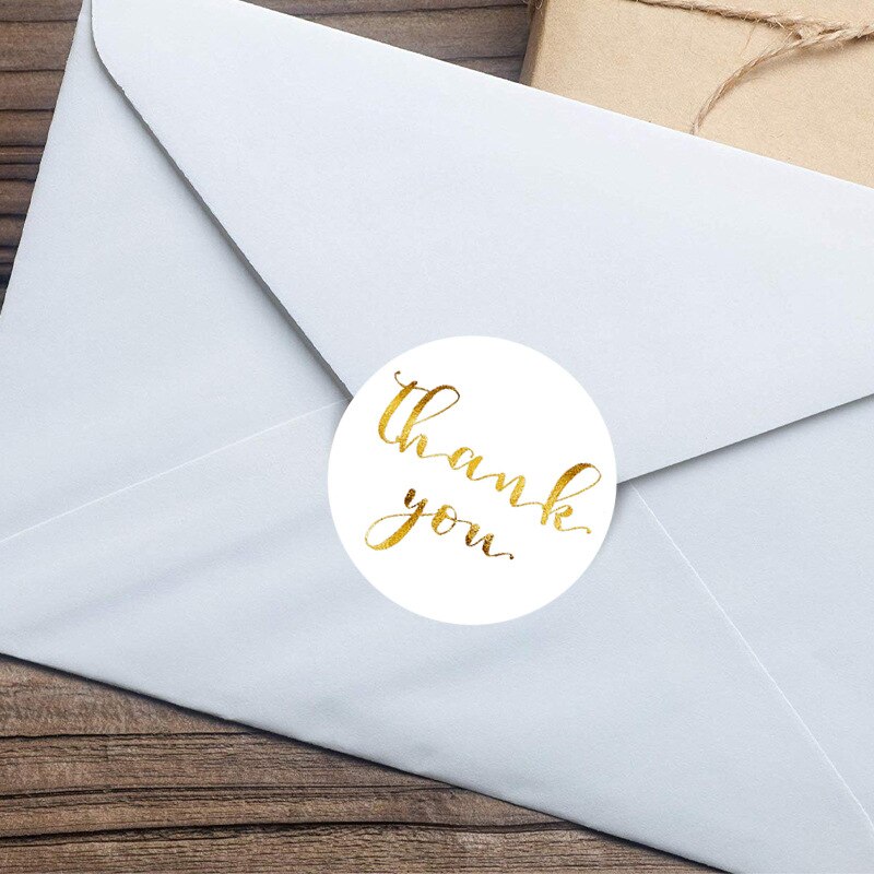 Paper Round Thank You Stickers With Heart 1inch 50pcs Gold Foil Label Stickers Packaging Seals Kraft Stationery Sticker