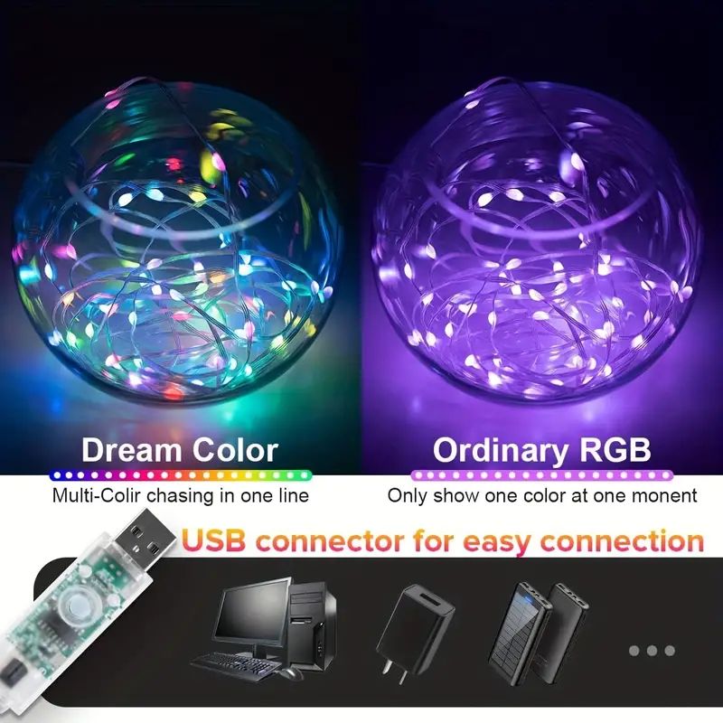 20M WS2812B Fairy Light Bluetooth LED String RGB Dream Color Addressable Party Christmas Lights Wedding Decoration Garland 5VDC