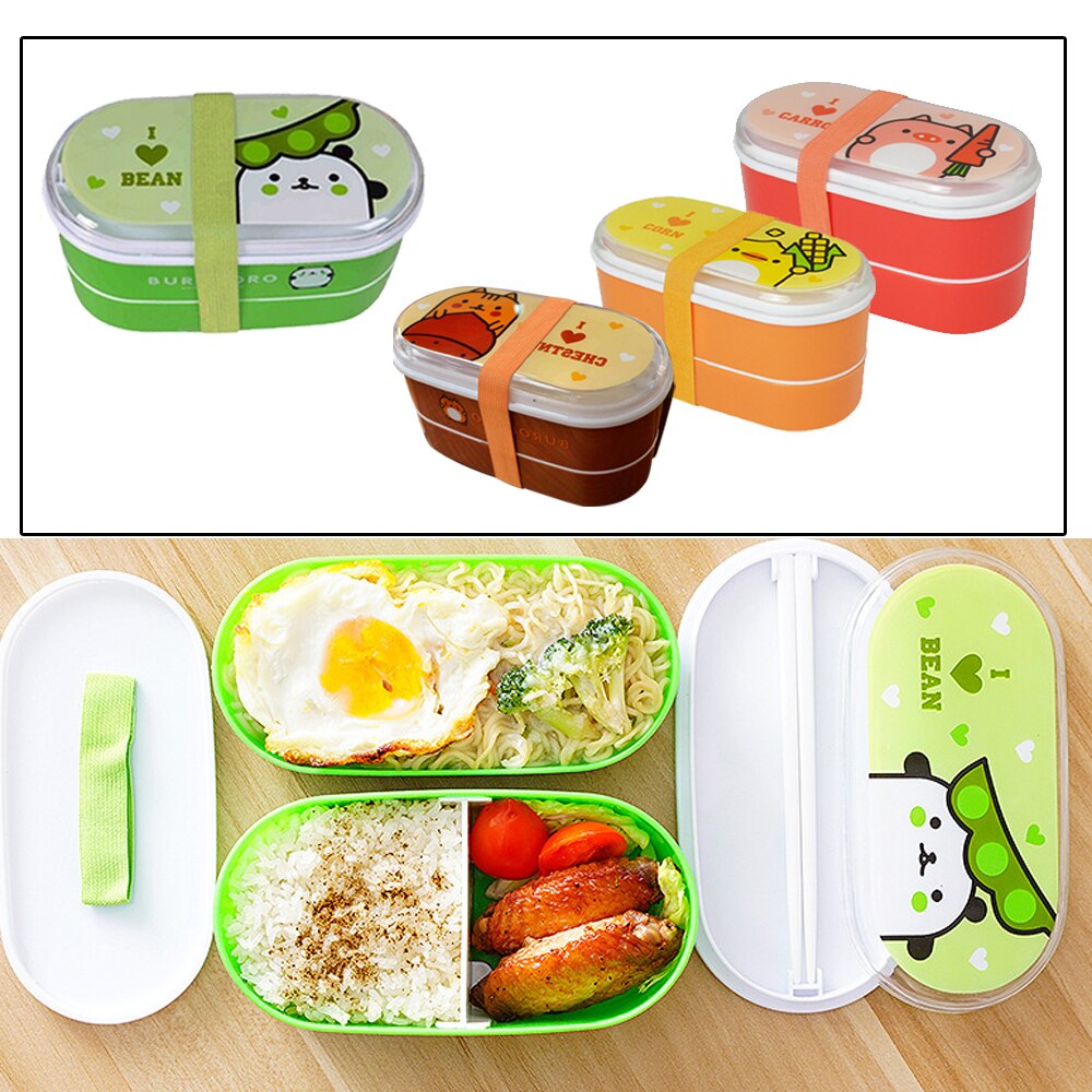 Portable Plastic Cartoon Food Container Healthy Lunch Box Bento Boxes Dinnerware For School Kids Students Cutlery 1pcs
