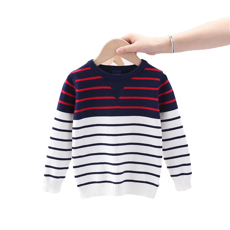 3-7T Kleinkind Kind Jungen Kleidung Winter Warme Top langarm Gestreiften Kniited Pullover Casual Plain Pullover Infant kleidung Outfit