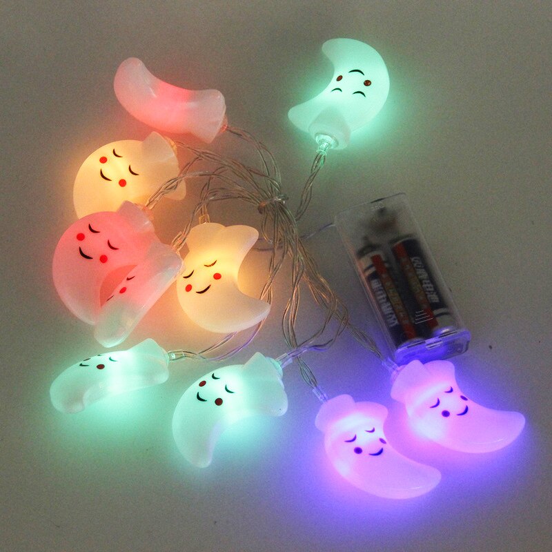 1.5m x 10 led lachende maan lichtslingers kerstfeeën slingers voor buiten op batterijen voor kerstfeest en tuindecoratie: Veelkleurig
