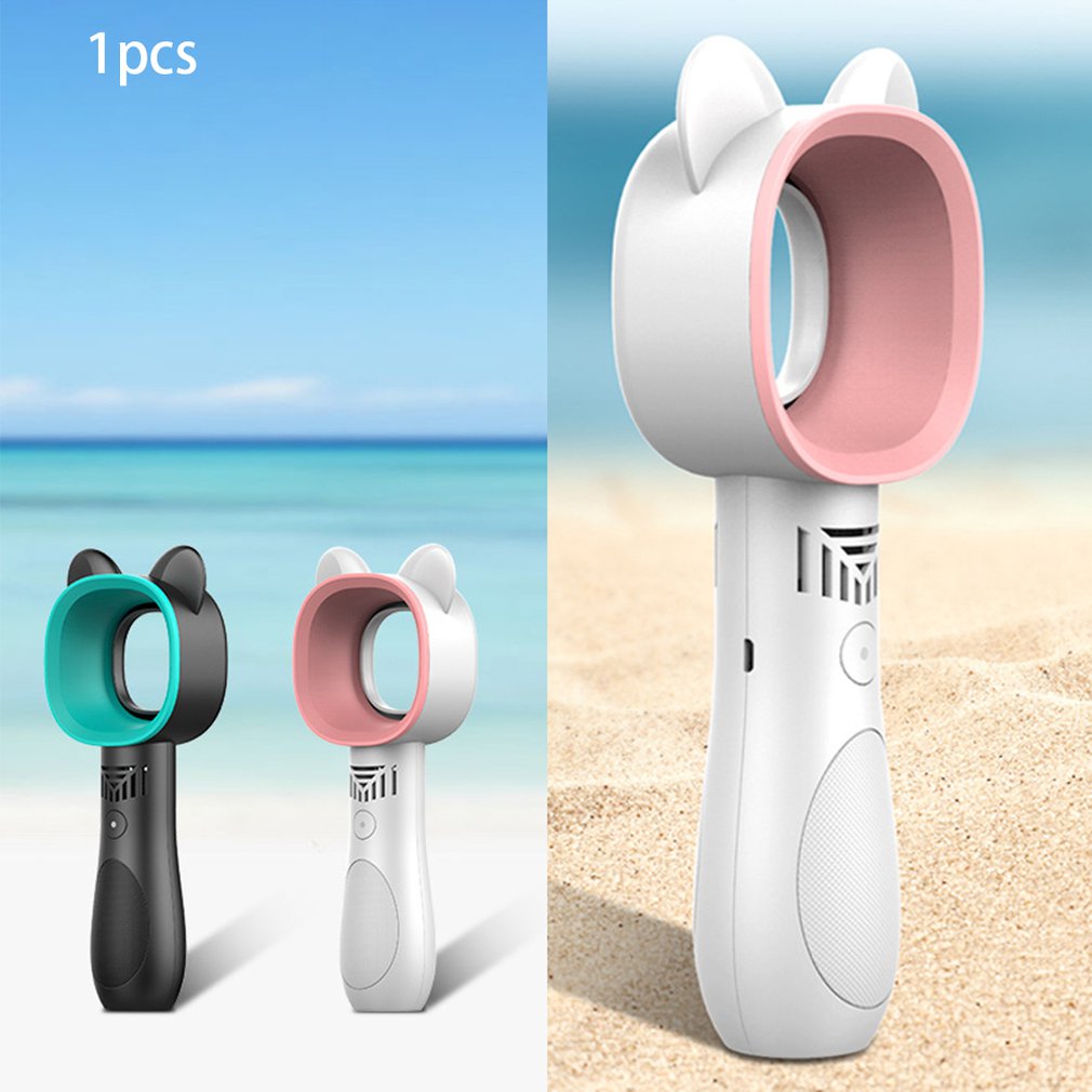 Cute Cat Outdoor Usb Rechargeable Fan Portable Bladeless Fan Handheld Mini Cooler No Leaf Handy Cooling Fan