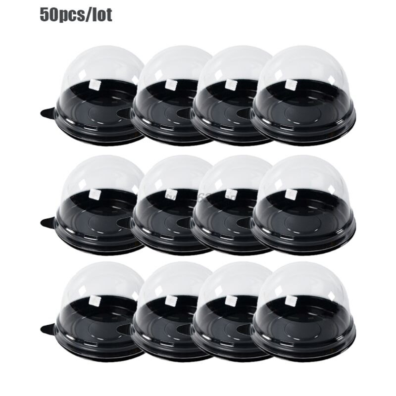 50 Pcs Mini Ronde Maan Cake Container Bruiloft Gunst Dozen 80G Mooncake: Black