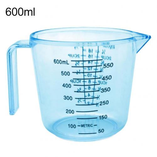150/300/600ml Plastic Measuring Cup Transparent Blue Mug Pour Spout Clear Liquid Measure Beaker JugCup Container: Blue 600ml
