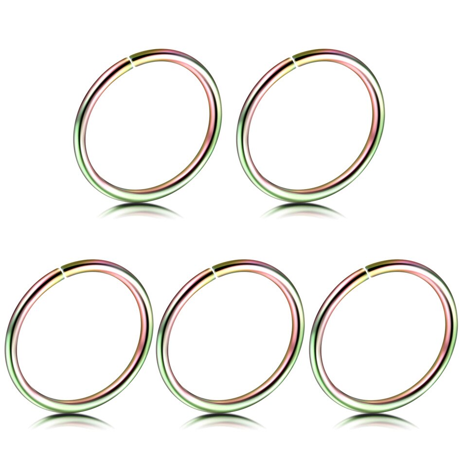 5 stks/partij 20G Nep Indian Nose Ring Staal Helix Tragus Oorbellen Hoop Neus Ringen Faux Neus Ring Piercing Nariz septum Piercing Lip: Rainbow / 20G 0.8X10mm