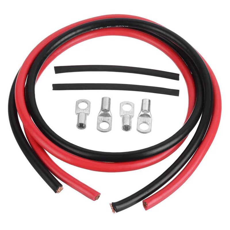 2Pcs 50Cm 5awg 100a Koperdraad Negatieve Batterij Grond Kabel Terminal Kit 16 Vierkante Batterij Connection Cable Cord lijn Met Lug