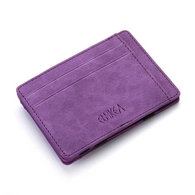 Ultra Thin Men Male PU Leather Mini Small Magic Wallets Zipper Coin Purse Pouch Plastic Credit Bank Card Case Holder: Purple