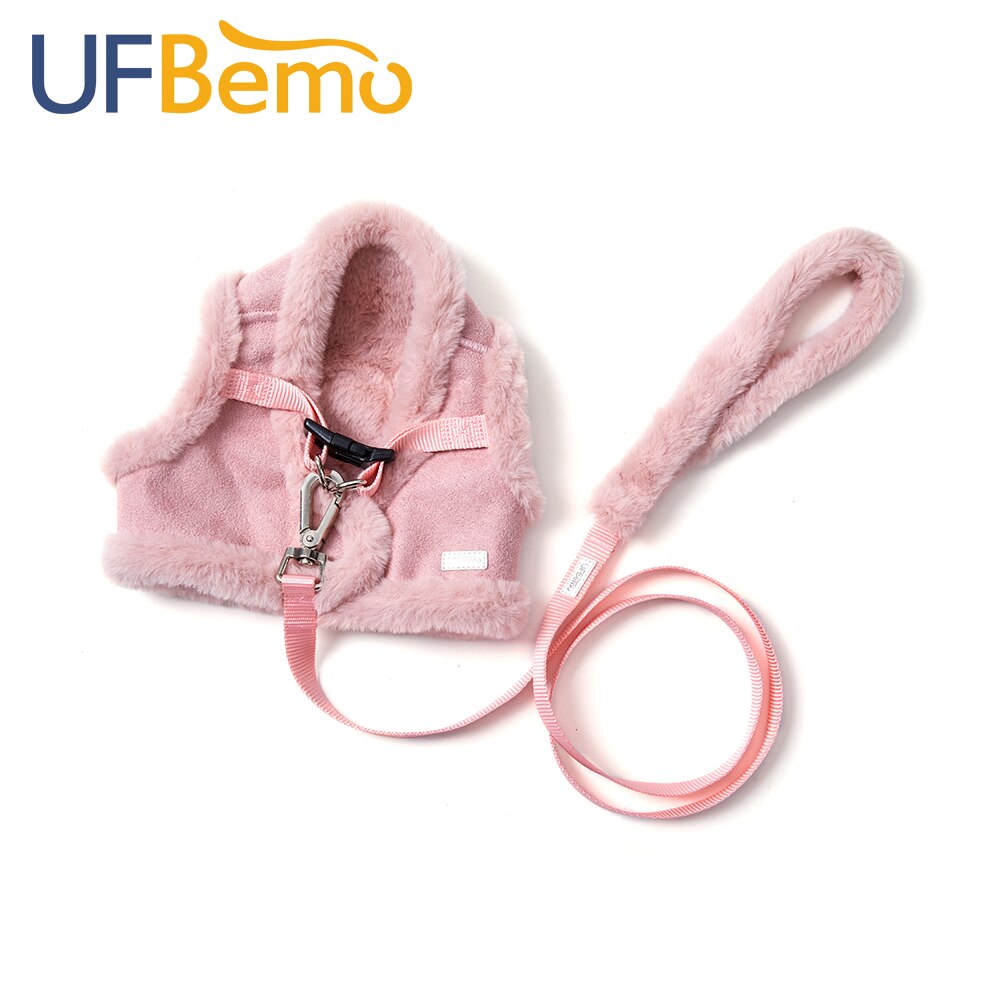 Ufbemo Hond Harnas Vest Set Huisdier Producten Warme Kleren Kat Puppy Lead Voor Kleine Winter Luxe Roze Grijs: pink / S