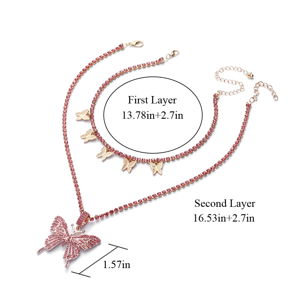 Layered Butterfly Necklace Chain Set Luxury Rhinestones Choker Women Jewellery Pendant Statement Jewelry Bulk