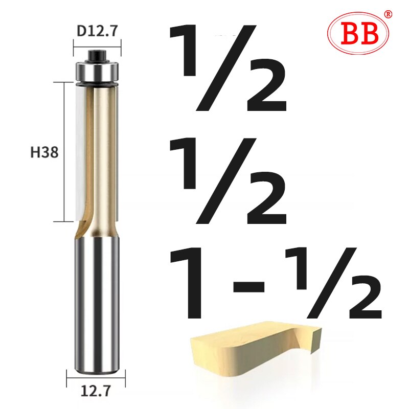 BB Router Bit Bearing Spiral &amp; Straight Flush Trimming Tool Woodworking 1/2 1/4 Diameter Carbide CNC Side Milling Cutter DIY: 1-2x 1 1-2