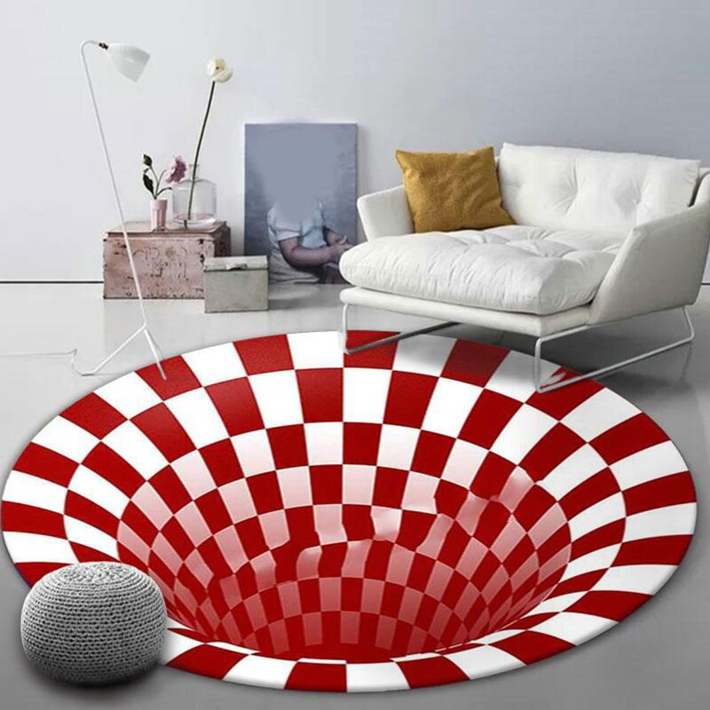 Accueil chambre tapis de sol 3D stéréo Vision tapis anti-dérapant rond tapis de sol pour salon ménage Decoratiion approvisionnement: 80cm / Rouge