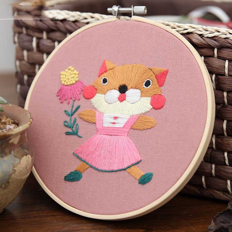 Cartoon Animal Embroidery Kit with Bamboo Hoop DIY Needlework Cross Stitch Handmade Kit for Beginner Sewing Art Home Decor: 4