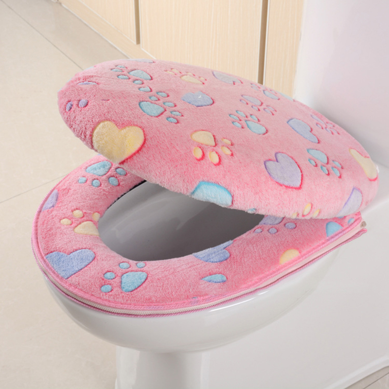 Tykt koral fløjl luksus toilet sædebetræk sæt blød varm lynlås en/to-delt toiletkasse vandtæt badeværelse wc betræk