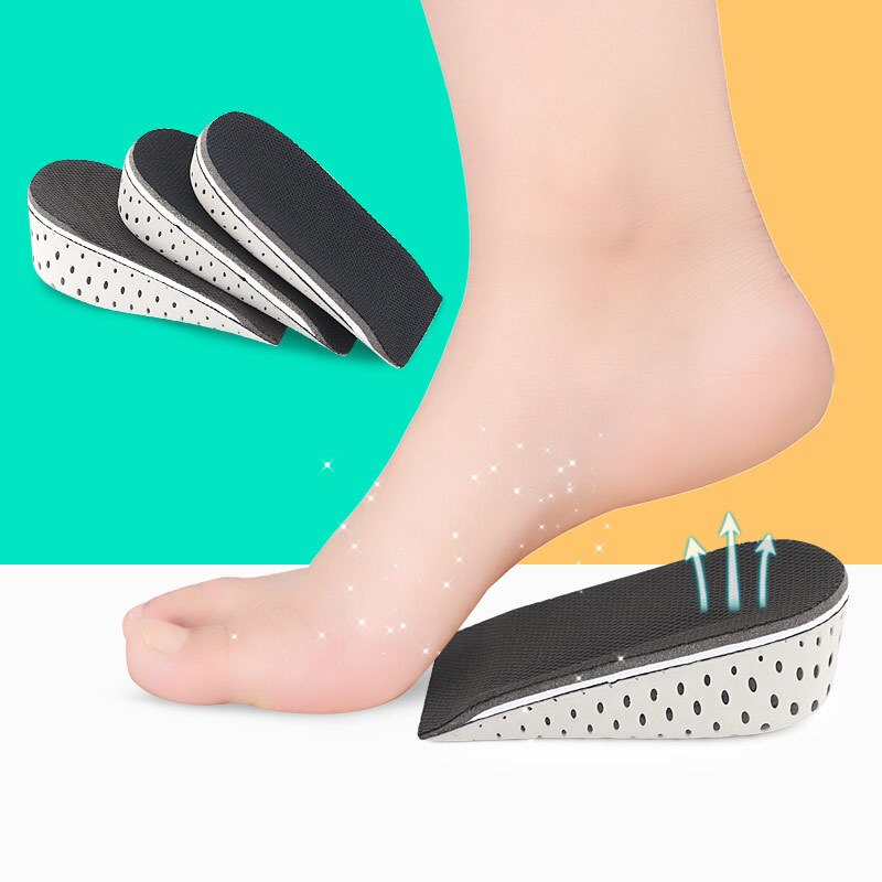 2 stk sko indlægssåler åndbare halve indlæg hæve hæl indsats sportssko puder pude unisex 2-4cm højde øge indlægssåler