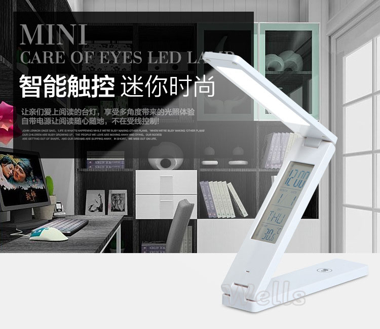 Opvouwbare LED bureaulamp Oplaadbare Leeslamp Touch Control Kalender Wekker Temperatuur Dimbare Tafellamp studie lamp