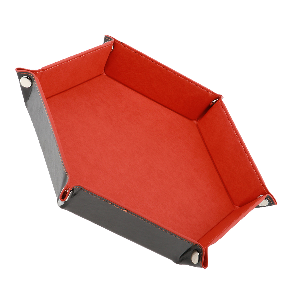 Soporte de dados de cuero PU, bandeja hexagonal plegable para juegos de mesa de mazmorras y dragones RPG DND