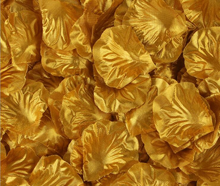 Pétalos de rosa de seda, 9 colores, decoración de de cumpleaños, boda, confeti, 500 unidades: Gold