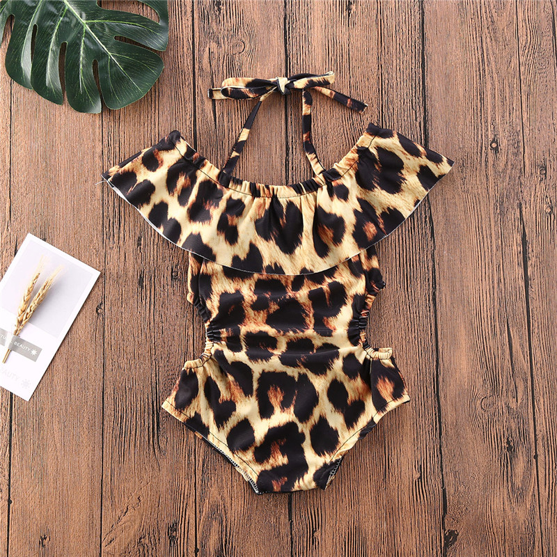 Nyfødt baby pige tøj badedragt sommer ærmeløs ét stykke badetøj slynge leopard trykt strand bikini badedragt