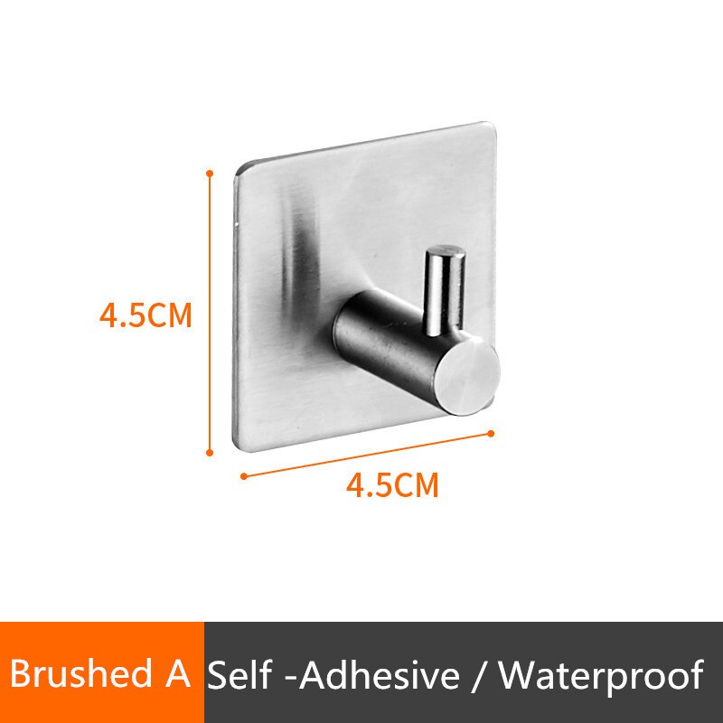 1PC 3M Self Adhesive Stainless Steel Hooks Waterproof Wall Hook Clothes Coat Hat Hanger Kitchen Bathroom Towel Hooks Storage: Brushed A