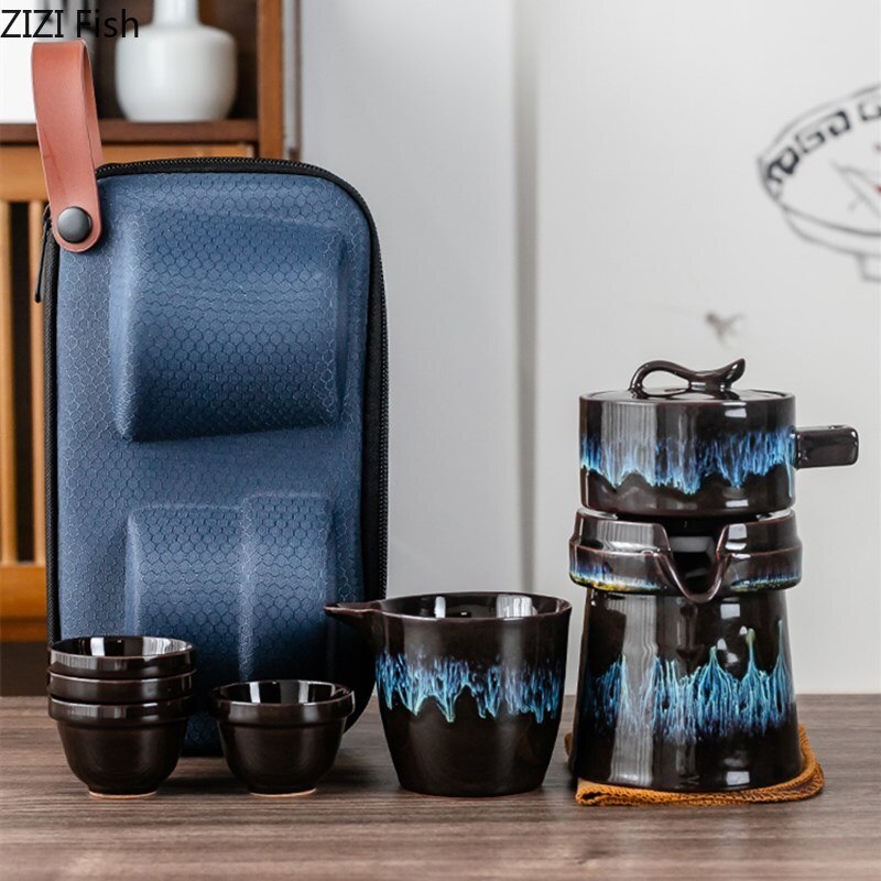 Chinese Tea Ceremony Ceramic Automatic Tea Set Portable Travel Quick Tea Cup Anti-scalding Kung Fu Tea Set for Friends