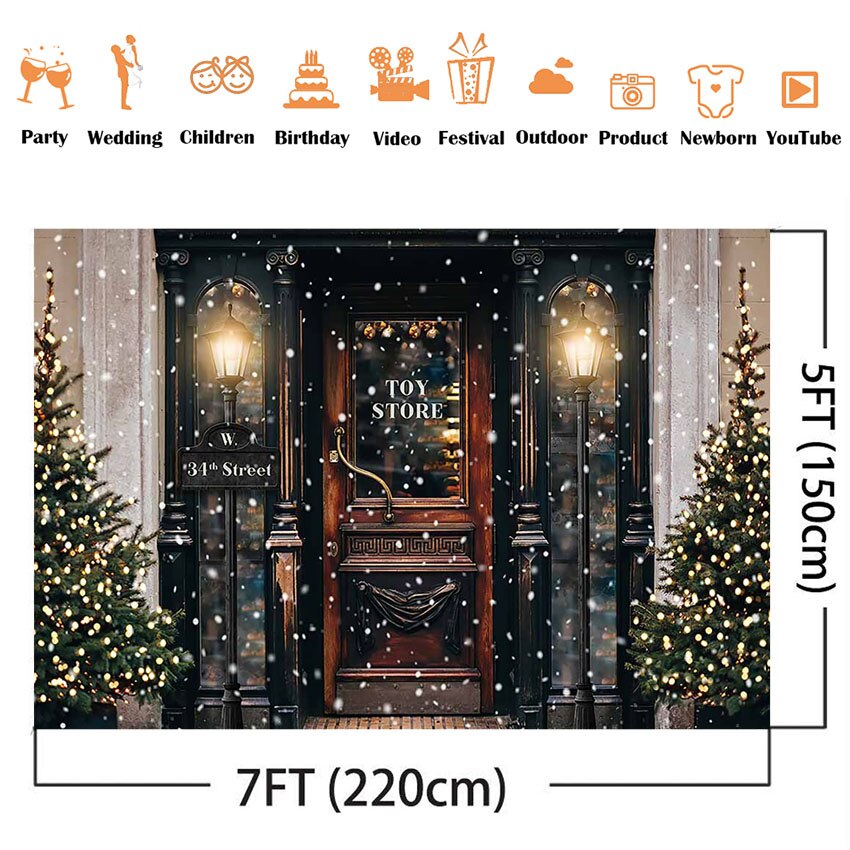 Glædelig jul fotografering baggrund vinter sne juletræ legetøjsbutik gade for børn portræt baggrund fotostudie