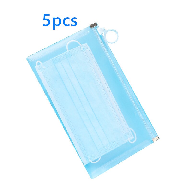 5pc kasvonaamion säilytyslaatikko kannettava maski pakkauslaatikko vetoketju pölytiivis kertakäyttöinen maski säilytyskotelo muovinen maskin säilytyskansio: 5pc