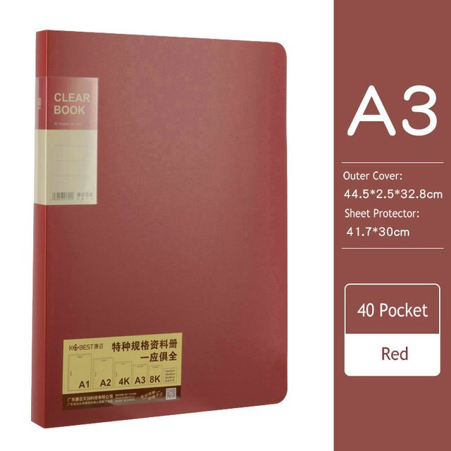 A3 20/30/40/60 Pocket Map Foto Album Document Zak 8K Map Art Werk Collection Organizer kantoor Student Leveringen: 40 Pockets7