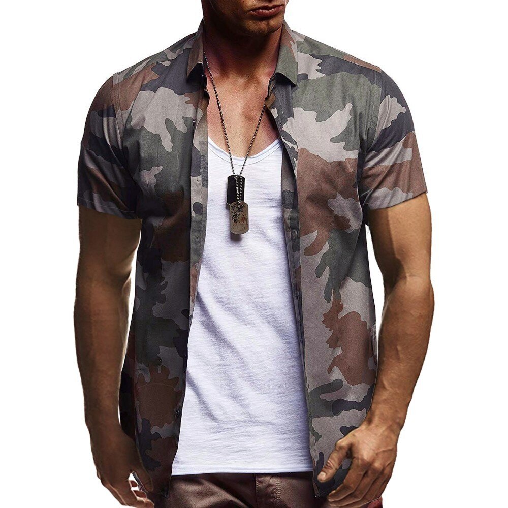 mannen Zomer Camouflage shirts Mannelijke Blauw Groen Casual Shirt tops Mannen Camo Korte Mouw Streetwear shirt M-3XL