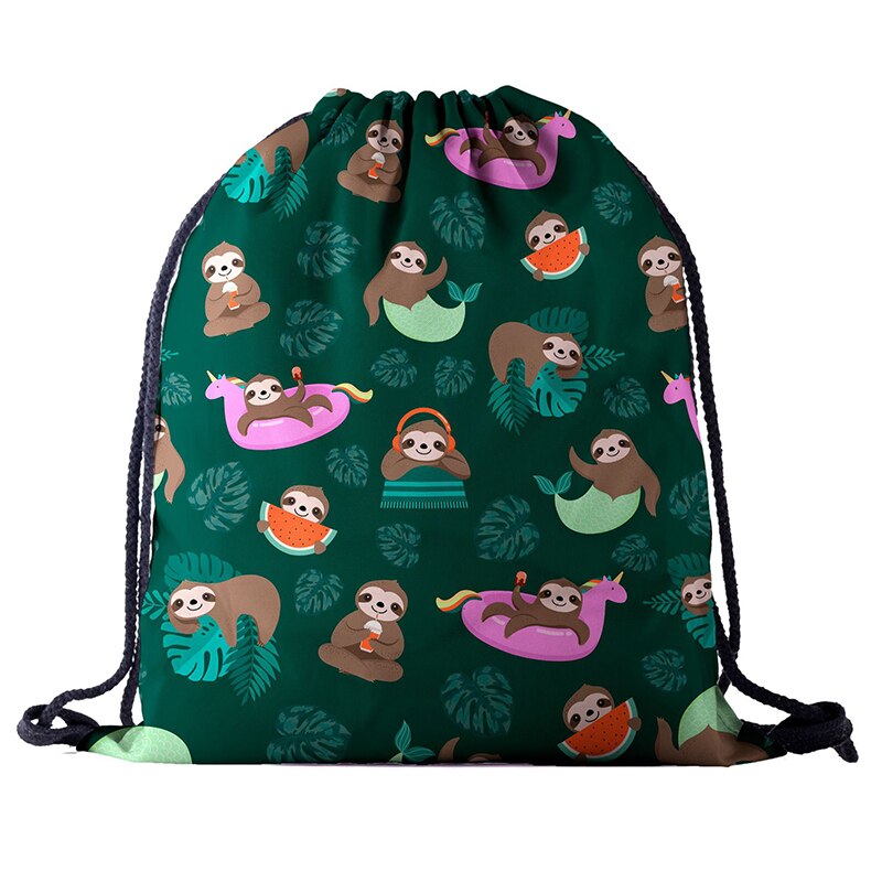 Rugzak trekkoord TASSEN koord mode 3D afdrukken reizen softback mannen tassen UNISEX vrouwen schoudertas knapzak green