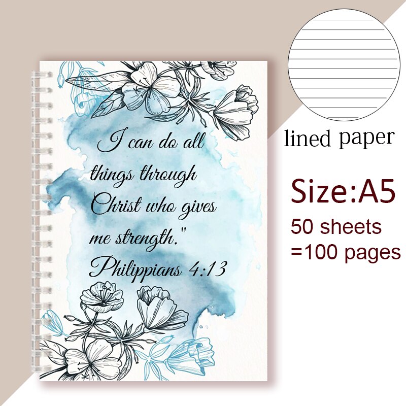 Philippians 4:13 Quote - I Can Do All Things Through Christ Who Strength Me - Spiral Notebook Christian Bible Note Book Faith: 14