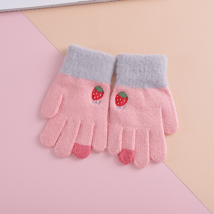 Voor 3 ~ 6Y Winter Meisjes Handschoenen Kids Fruit Vingers Warme Zachte Gebreide Jongens Handschoenen Meisjes Mode Handschoen kinderen: Roze