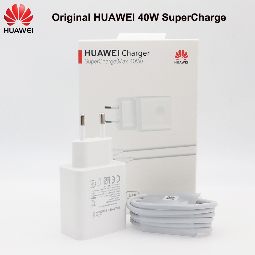 Originele Huawei P20 40W Fast Charger 10V 4A Super Charge Adapter 5A Usb Type C Kabel Voor Nova 5 T Pro Mate 30 40 Pro P 20 30 40: EU Set With Package