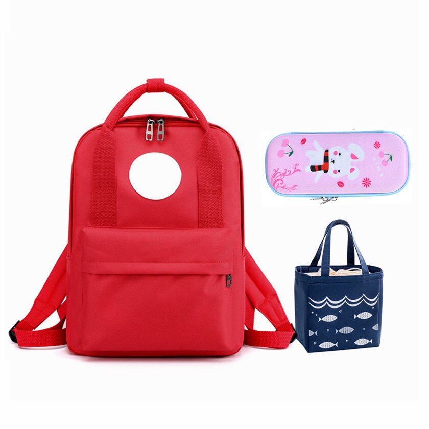 Fengdong 3 Stks/set Elementaire Schooltassen Voor Jongens Pen Etui Voedsel Zak Set Meisjes Lichtgewicht School Rugzak Student: Red