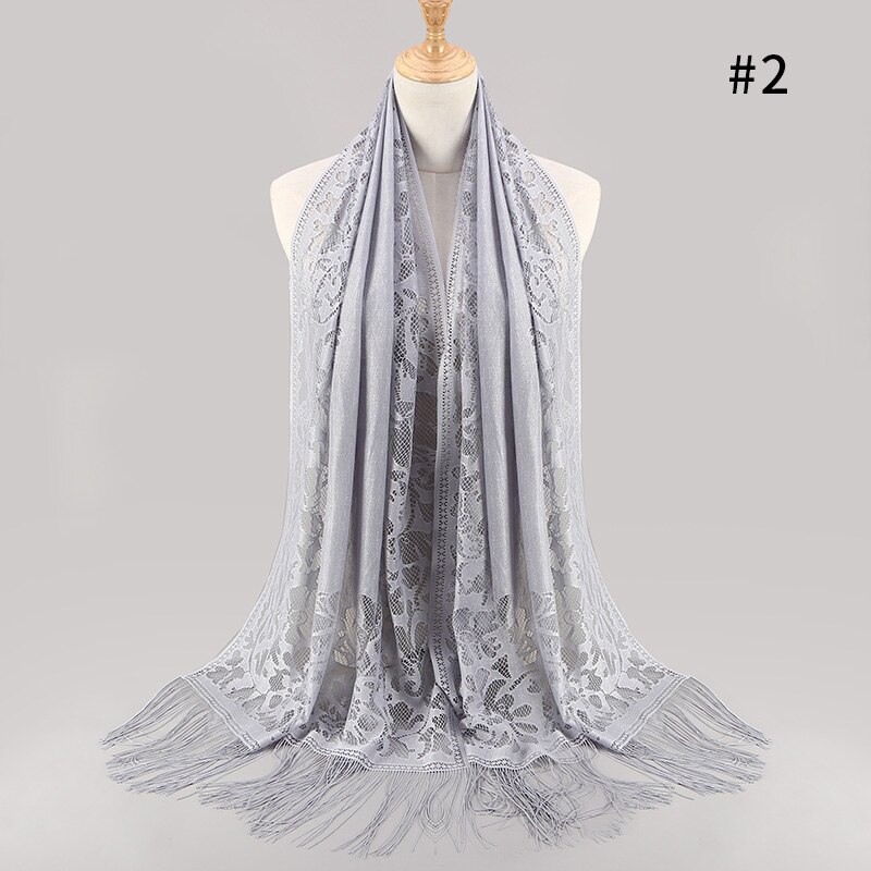 Sciarpa Lunga del merletto Dello Scialle per Le Donne Testa Avvolge Turbante Hijab di Modo Femminile Scialli Sciarpe Musulmano Hijab Bandana Accessori: Grigio