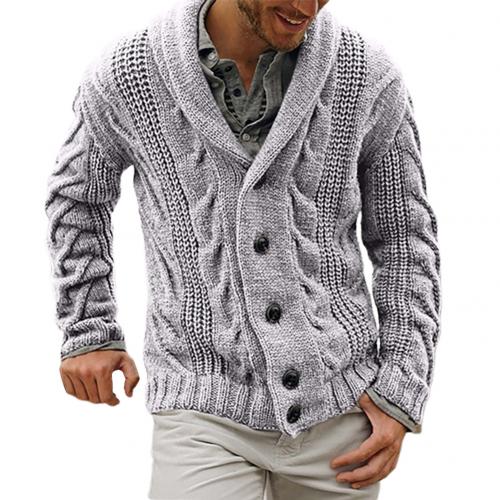 Décontracté hommes hiver à manches longues torsion tricoté manteau hiver automne hommes couleur unie tricoté pull boutons Cardigan veste manteau: Gris clair / L