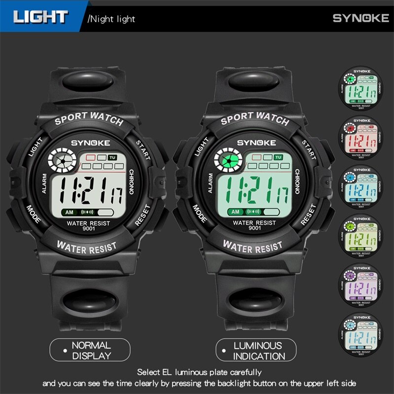 Waterdichte Synoke Kinderen Horloge Cartoon Kinderen Horloges Jongens Outdoor Digitale Kids Sport Terug Light Schokbestendig Kleurrijke A33