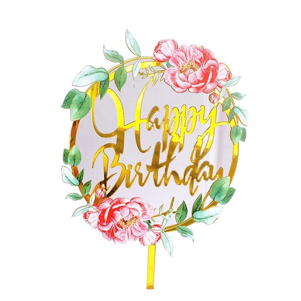 Happy Birthday Cupcake Toppers Colored Flowers Acrylic Baking Dessert Kids Party Decorations Supplies Topper Party Ca R9P5