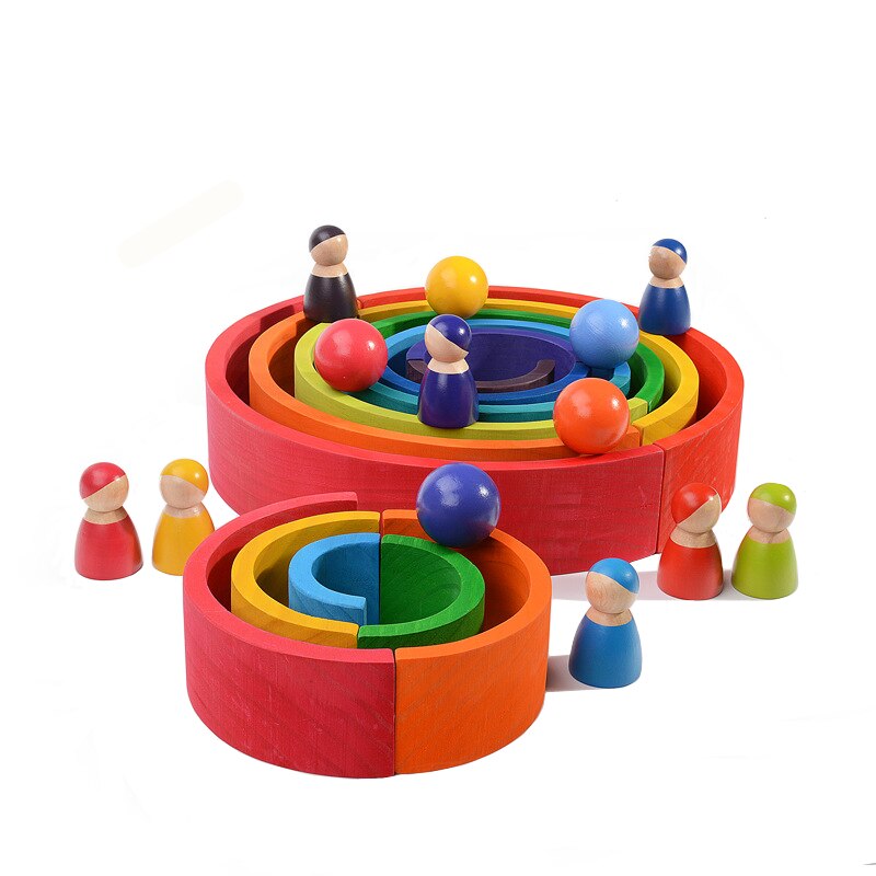 Baby Toys Large 12Pcs Rainbow Stacker Wooden Toys For Kids Rainbow Building Blocks Montessori Educational Toy Children