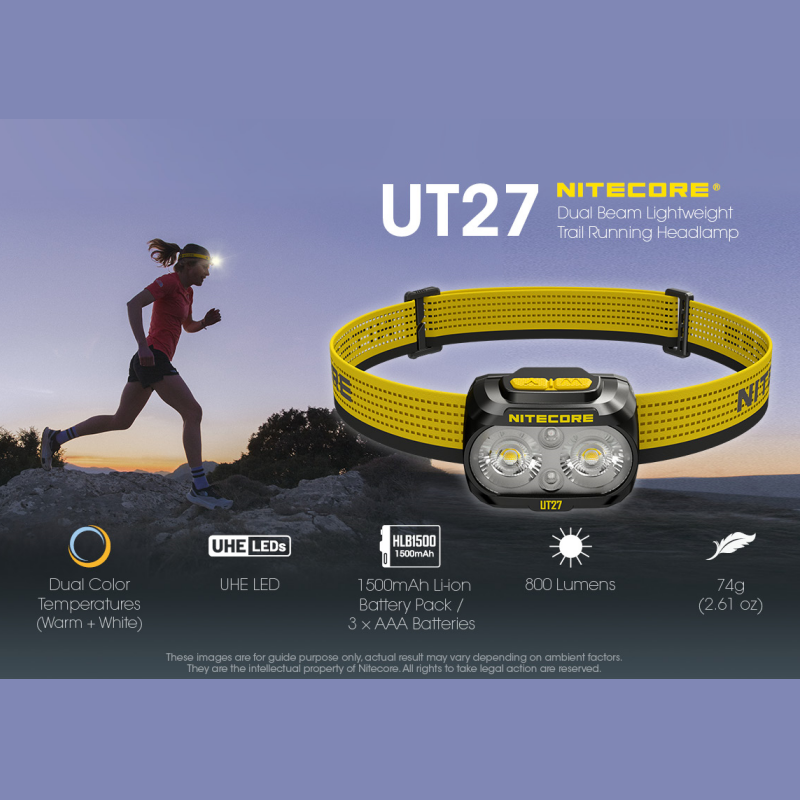 NITECORE UT27 800 lumens Spotlight Floodlight Dual Power Headlight+Removable Rechargeable Battery Troch Headlamp