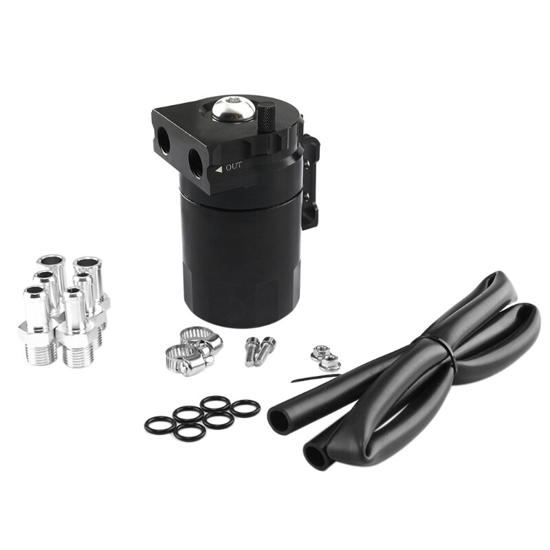 Universal Oil Catch Can Kit Reservoir Tank Engine Black Polish Baffled Aluminum: Black