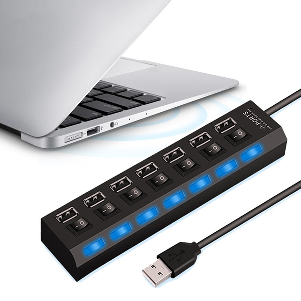 USB Hub 7 Ports High Speed USB 2.0 Hab Adapter Hub USB Splitter Extender For PC Laptop Computer