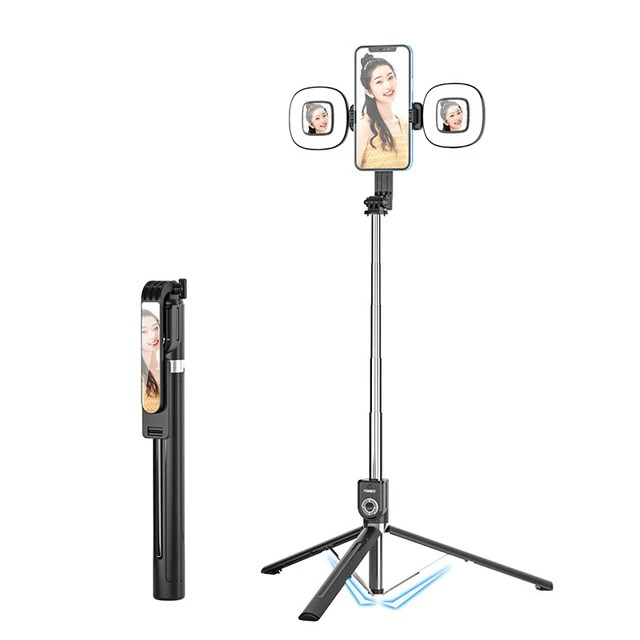 1.7m jatkettavaa live-jalustaa selfiekeppituki led-rengas kaksoisvalopeiliteline 4 in 1 puhelinteline android- ja ios-matkapuhelimelle: Punainen