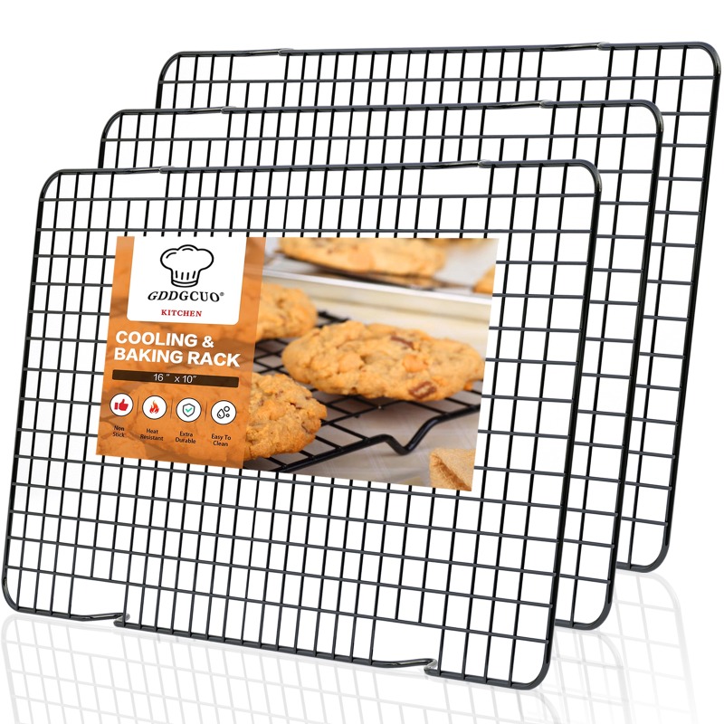 3PCS Black Carbon Steel Baking Cooling Rack for Cakes Bread Cookies -Non-Stick Durable Cooling Grids Multi-Purpose Kitchen Tool