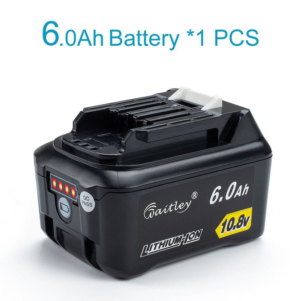 Waitley 10.8V 6.0Ah 3.0Ah lithium battery Rechargeable For Makita Power Tools 10V and 12V 6000mAh BL1040B 1015 1020B CXT Series: 6Ah Battery 1PCS