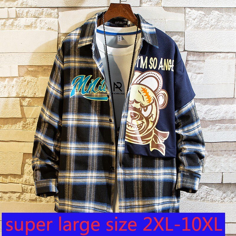 Extra Large Loose Long Sleeve Shirt Men 10xl Bust 165cm Plaid Casual Shirts Plus Size 2XL-7XL 8XL 9XL 10XL