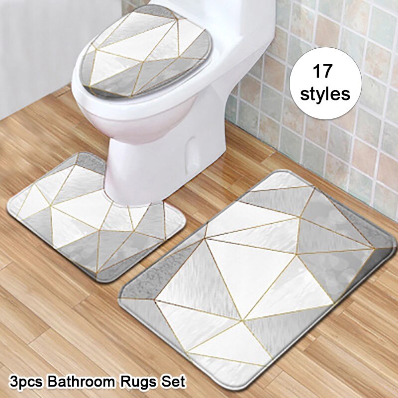Colorful Bathroom Rugs 3pcs/Set Closestool Seat Mat Toilet Seat Mat Anti Slip Wc Mat Marble Effect Floor Mats Home Toilet Carpet