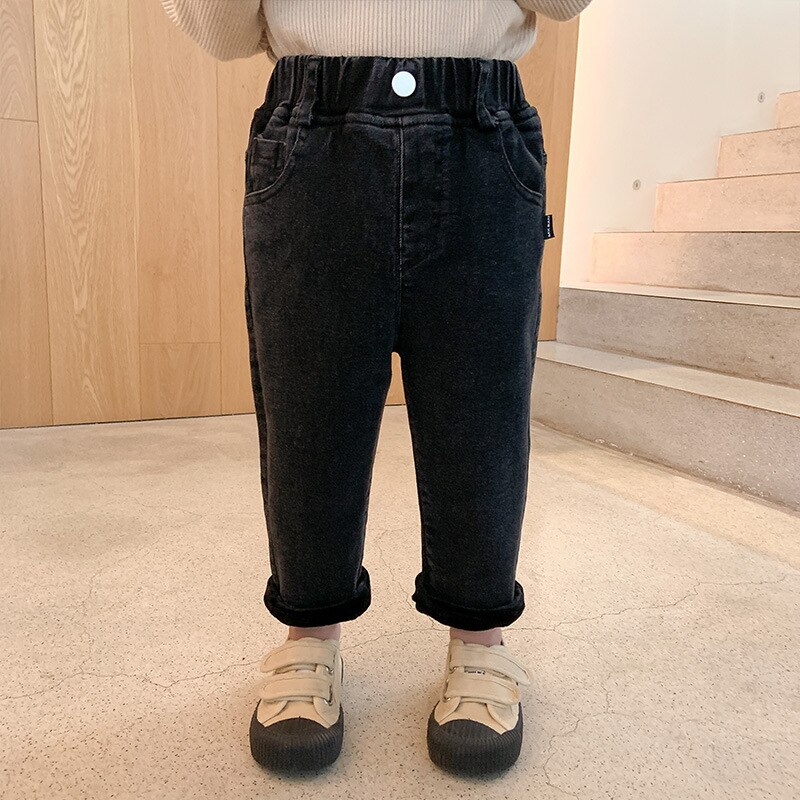 Inverno meninos e meninas macio elástico forro de lã quente jeans 2020 crianças moda all-match calças de brim quente