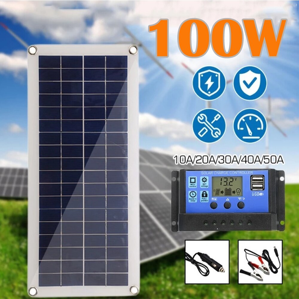 100W Solar Panel Complete Kit 12V USB Flexible Solar Plate Solar Cell Power Portable Battery Charge for Outdoor Camping Hiking