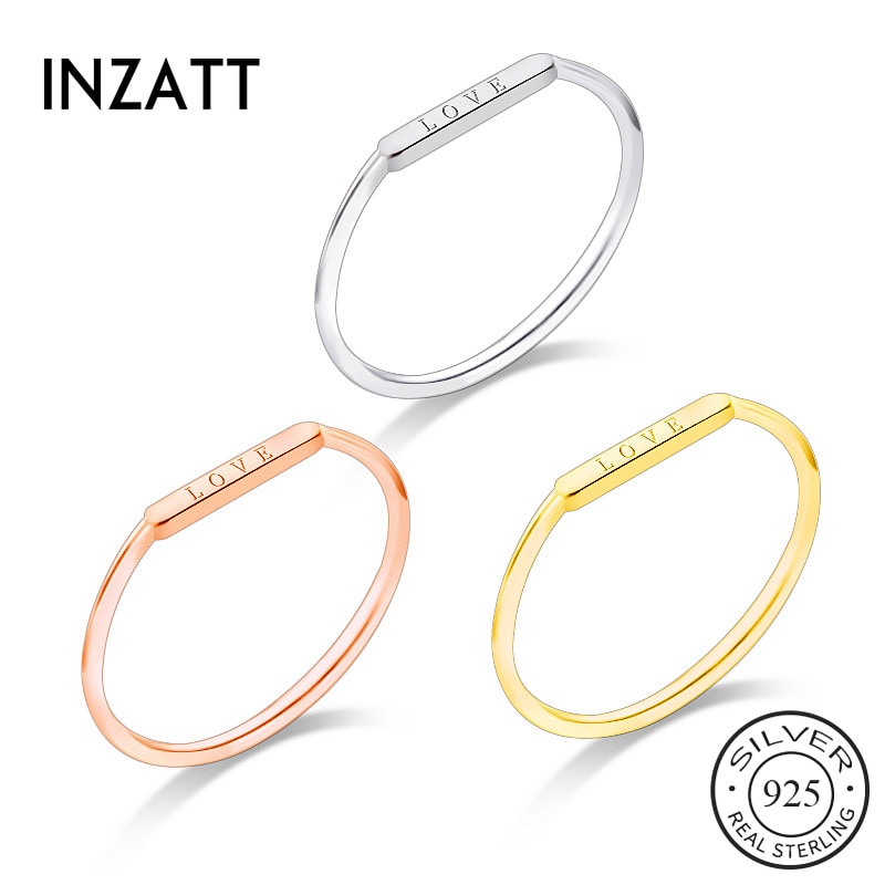 Inzatt Real 925 Sterling Silver Love Letter Ring Voor Mode Vrouwen Party Leuke Fijne Sieraden Minimalistische Accessoires